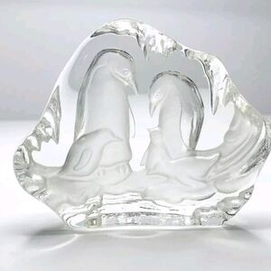3D Cut Lead Crystal Penguin Paperweight Frosted Glass Figurine Sclupture